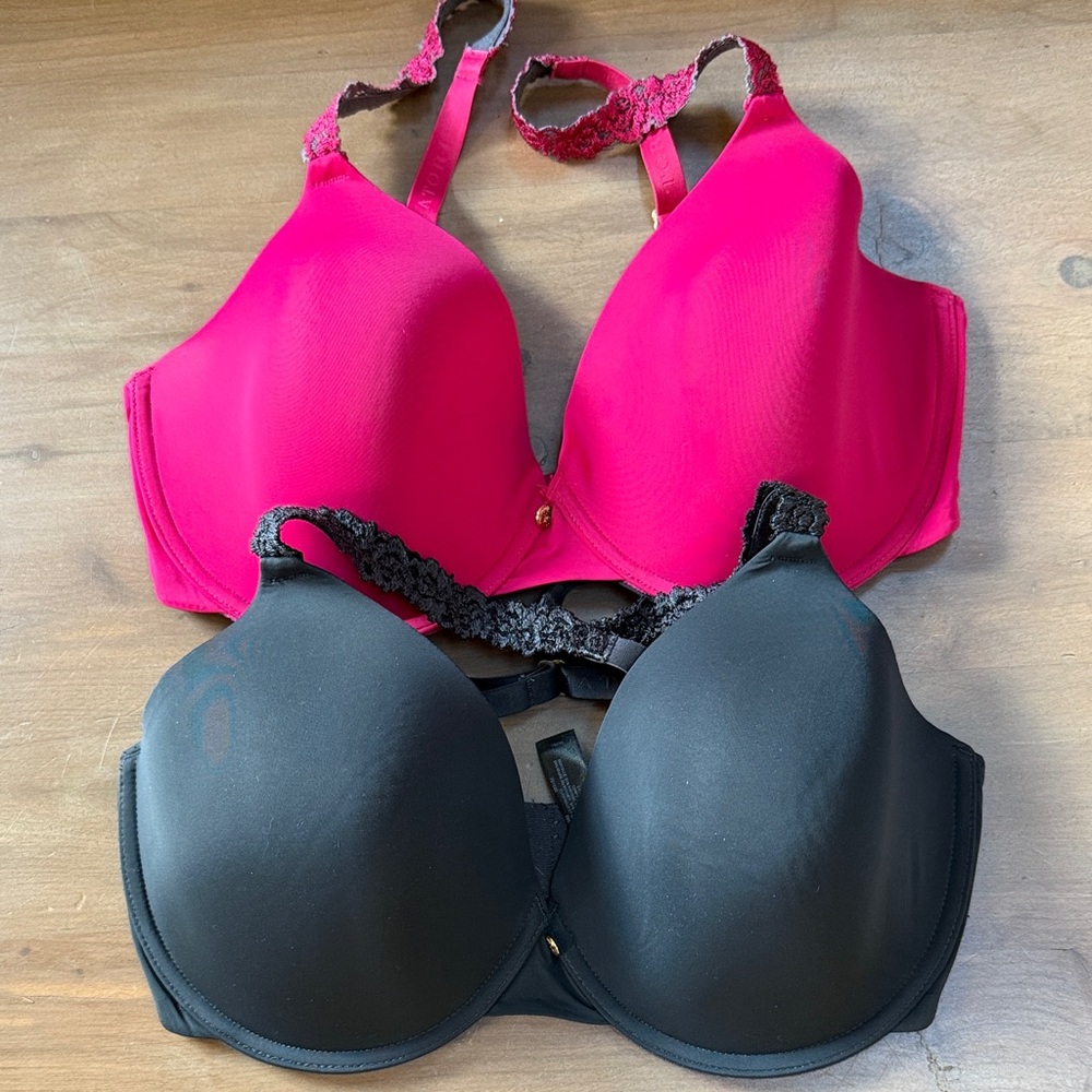 Natori Pure Lux Fuchsia and Black Lace Bras 34DD